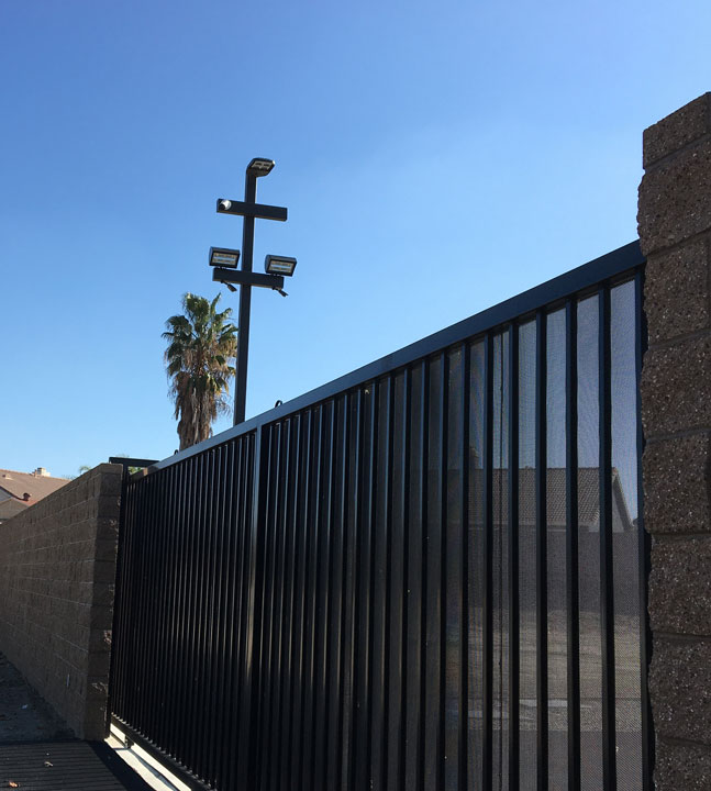 sliding entry gate with security lights